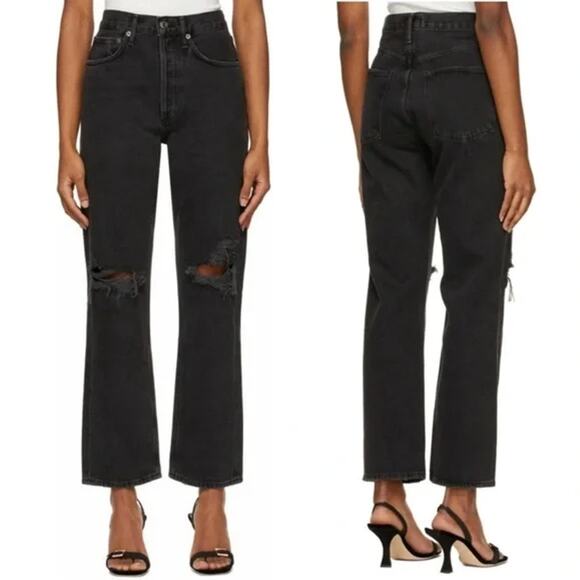 AGOLDE | 90’s Mid Rise Loose Smokestack Black Straight Leg Jeans 25 - Picture 1 of 13